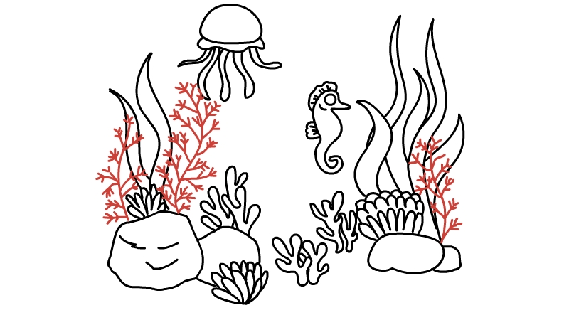 海底世界简笔画的画法  海底世界简笔画的步骤